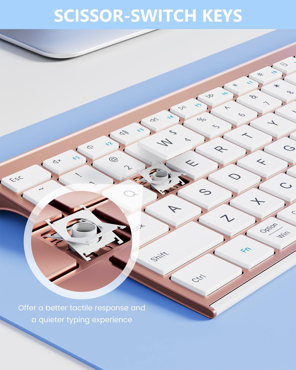Bluetooth Keyboard Mouse, Multi-Device Wireless Keyboard and Mouse Combo, Dual-Mode(Bluetooth + Bluetooth + USB), Ultra Slim, Rechargeable, for Windows/Mac OS (Rose Gold)