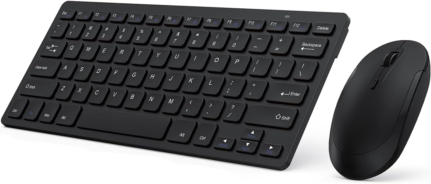 Compact Wireless Keyboard Mouse, 2.4GHz Ultra Thin Small Wireless Keyboard Mouse Combo for Desktop, Laptop (Black)