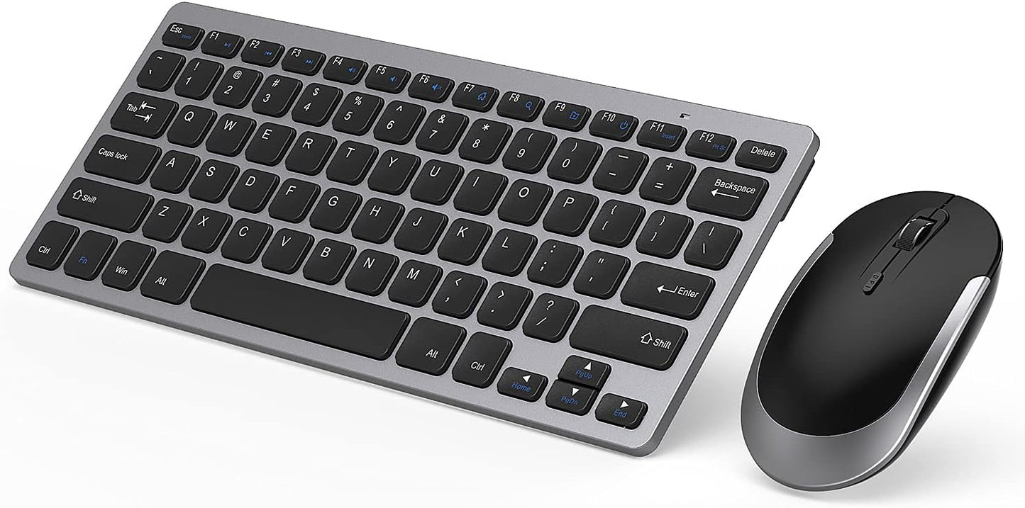Compact Wireless Keyboard Mouse, 2.4GHz Ultra Thin Small Wireless Keyboard Mouse Combo for Desktop, Laptop (Black and Gray)