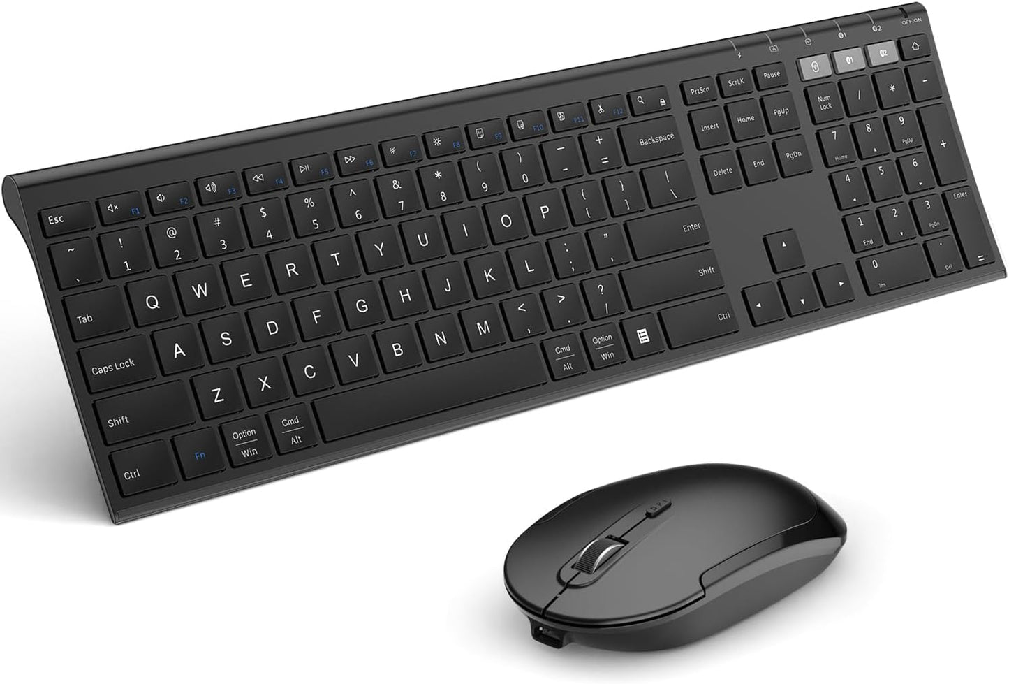 Bluetooth Keyboard Mouse, Multi-Device Wireless Keyboard and Mouse Combo, Dual-Mode(Bluetooth + Bluetooth + USB), Ultra Slim, Rechargeable, for Windows/Mac OS (Black)
