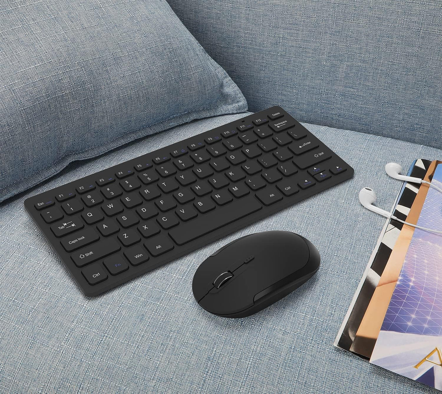 Compact Wireless Keyboard Mouse, 2.4GHz Ultra Thin Small Wireless Keyboard Mouse Combo for Desktop, Laptop (Black)