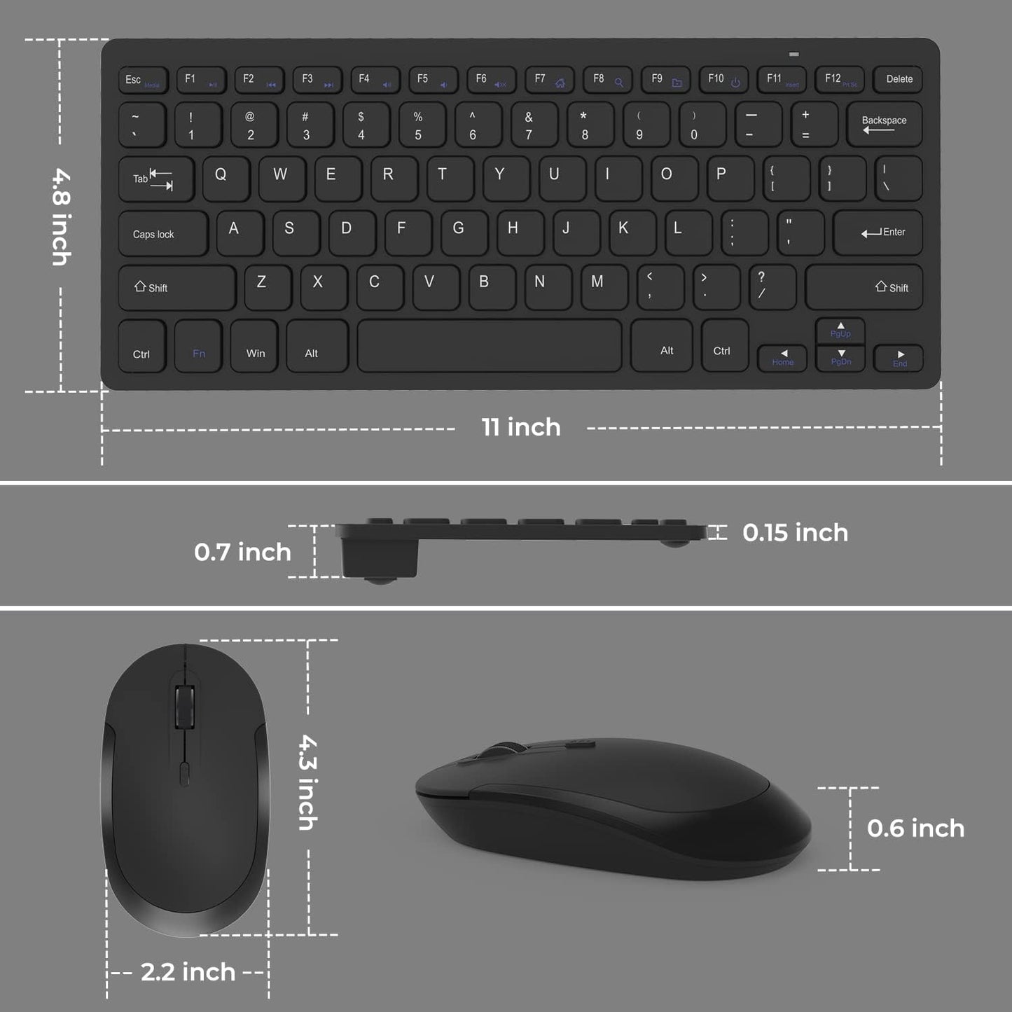 Compact Wireless Keyboard Mouse, 2.4GHz Ultra Thin Small Wireless Keyboard Mouse Combo for Desktop, Laptop (Black)