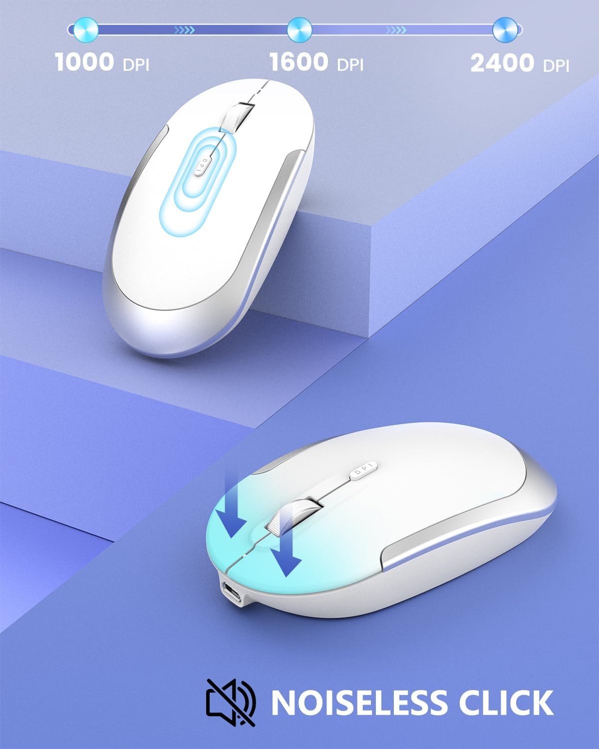 Bluetooth Keyboard Mouse, Multi-Device Wireless Keyboard and Mouse Combo, Dual-Mode(Bluetooth + USB), Ultra Slim, Rechargeable, for Windows/Mac OS (White and Silver)