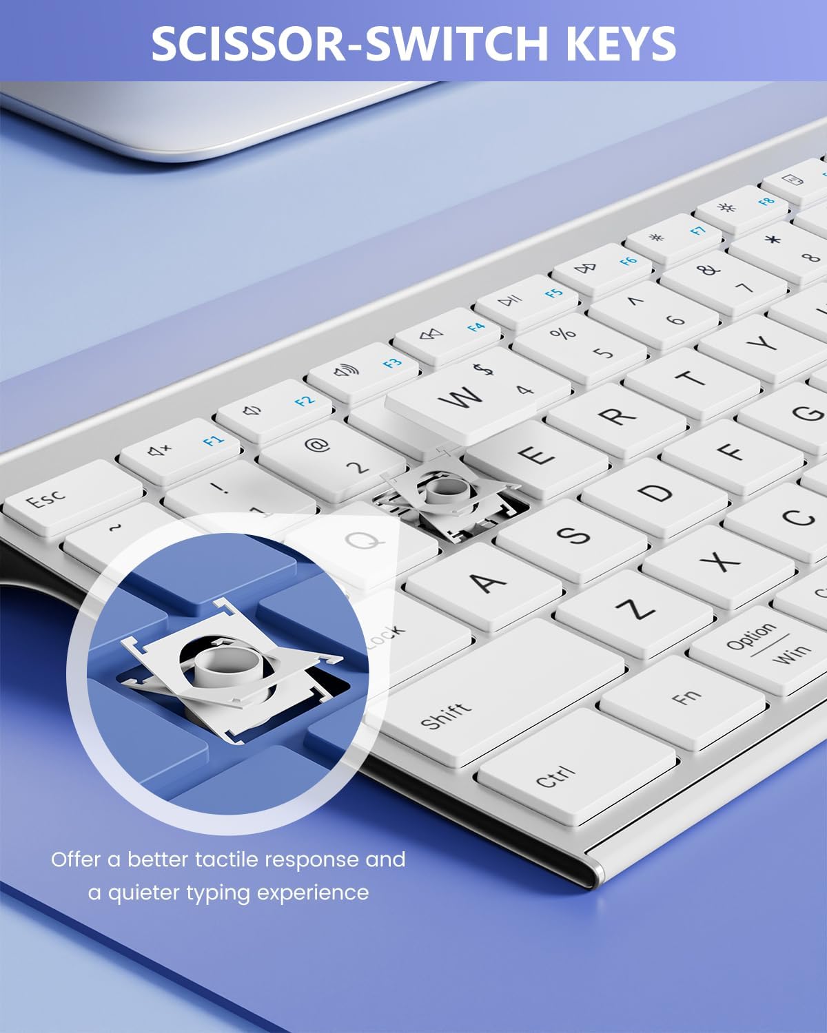 Bluetooth Keyboard Mouse, Multi-Device Wireless Keyboard and Mouse Combo, Dual-Mode(Bluetooth + USB), Ultra Slim, Rechargeable, for Windows/Mac OS (White and Silver)