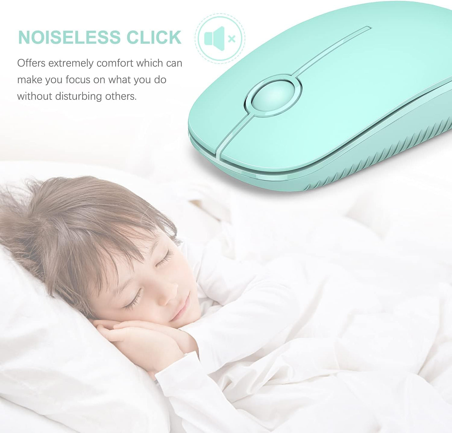 Vssoplor Wireless Mouse, 2.4G Slim Portable Computer Mouse with Nano Receiver Quiet Silent Optical Laptop Mouse for Notebook, PC, Laptop, Computer-Mint Green to Purple