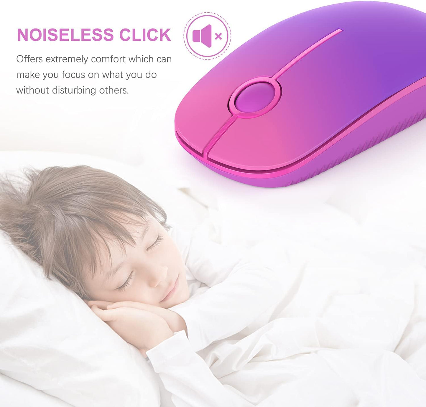 Vssoplor Wireless Mouse, 2.4G Slim Portable Computer Mouse with Nano Receiver Quiet Silent Optical Laptop Mouse for Notebook, PC, Laptop, Computer-Gradient Purple