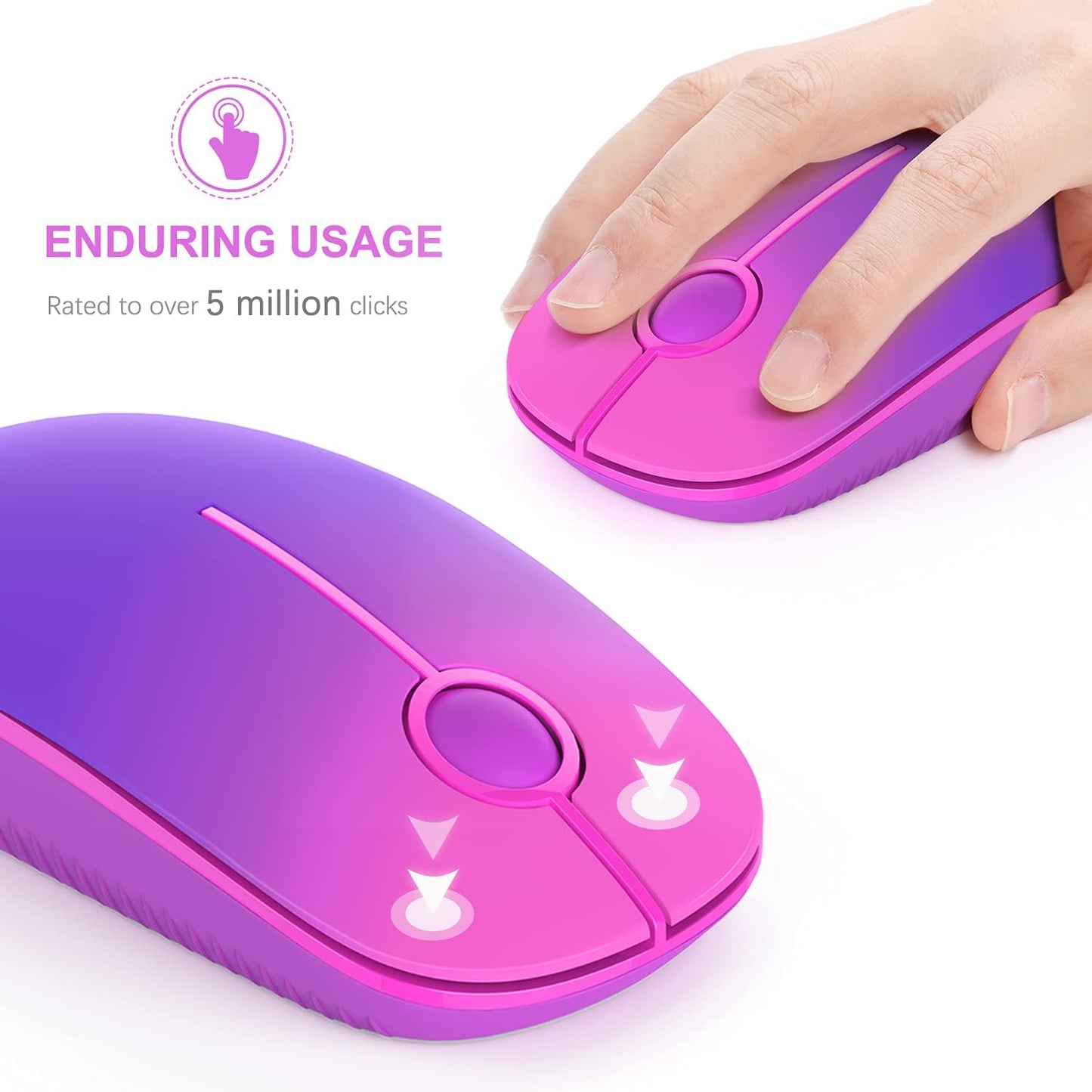 Vssoplor Wireless Mouse, 2.4G Slim Portable Computer Mouse with Nano Receiver Quiet Silent Optical Laptop Mouse for Notebook, PC, Laptop, Computer-Gradient Purple