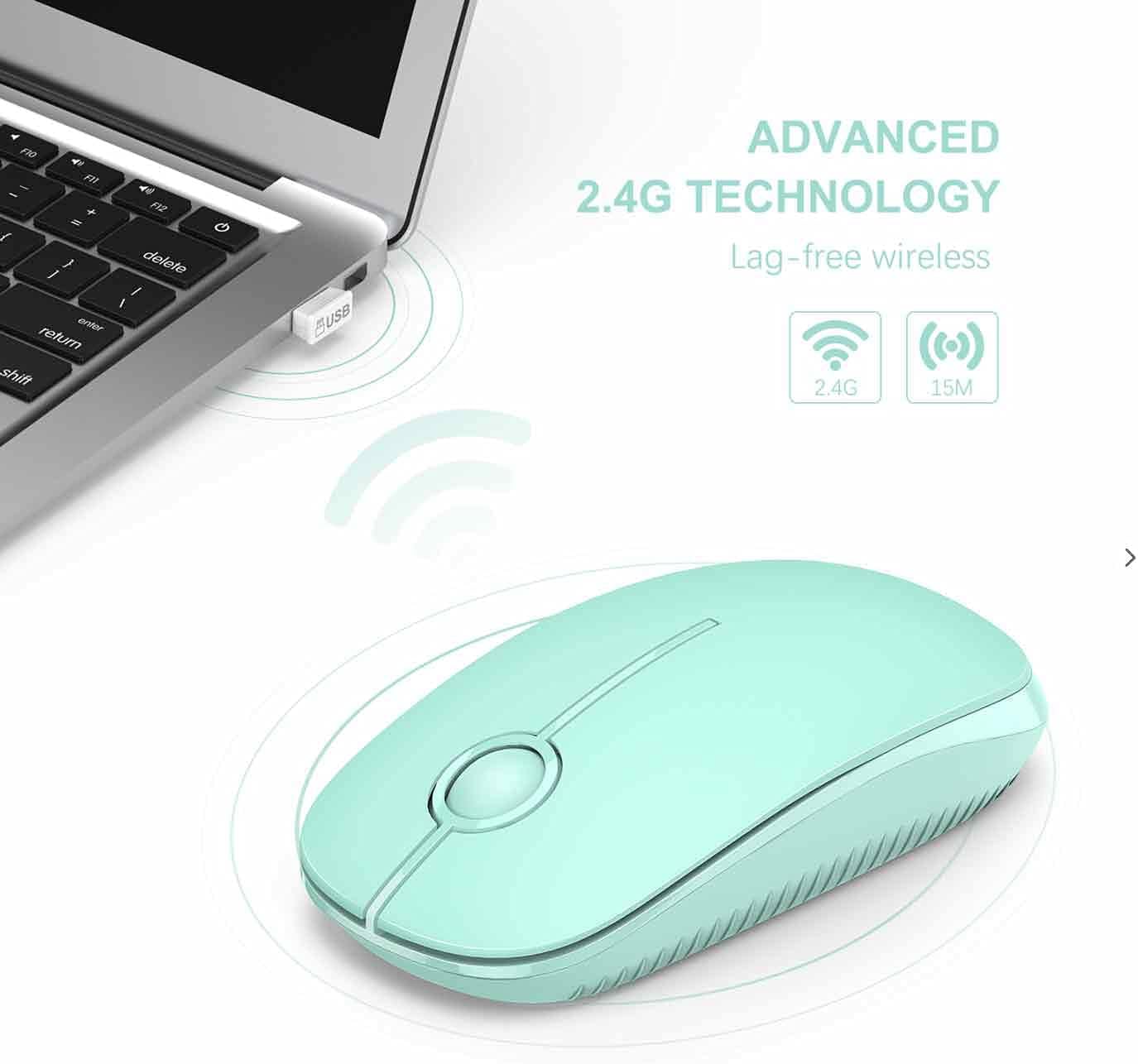 Vssoplor Wireless Mouse, 2.4G Slim Portable Computer Mouse with Nano Receiver Quiet Silent Optical Laptop Mouse for Notebook, PC, Laptop, Computer-Mint Green to Purple