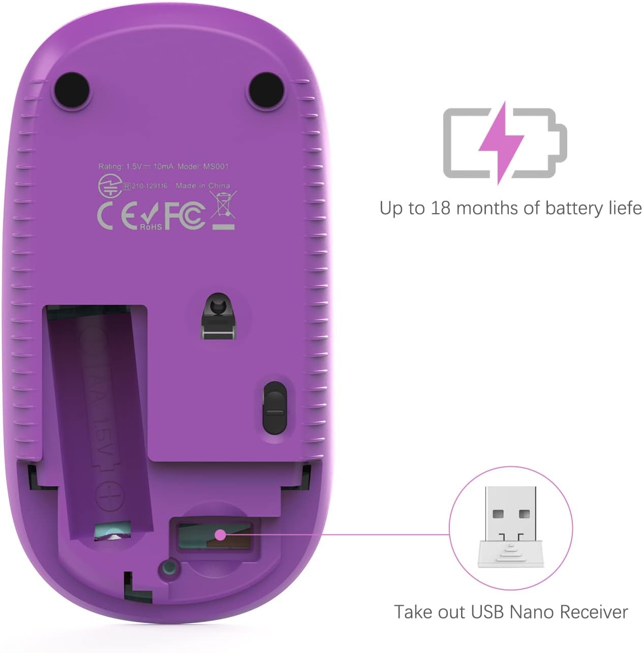 Vssoplor Wireless Mouse, 2.4G Slim Portable Computer Mouse with Nano Receiver Quiet Silent Optical Laptop Mouse for Notebook, PC, Laptop, Computer-Gradient Purple