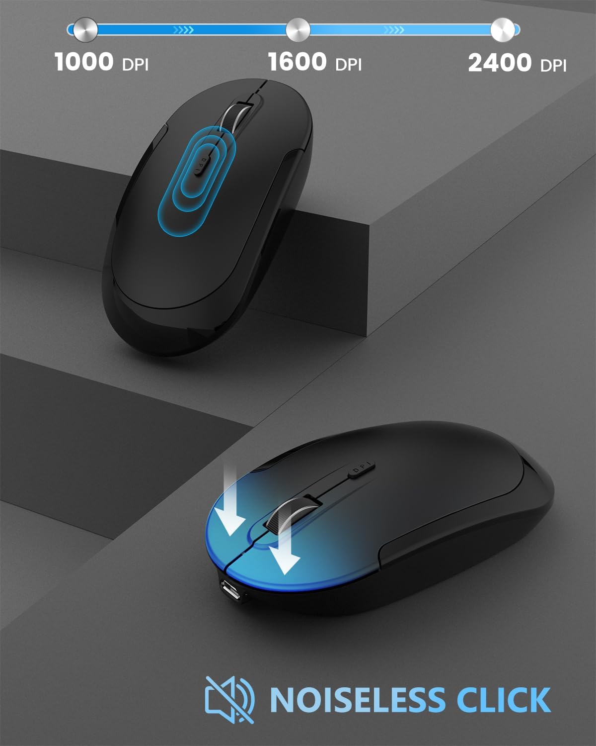 Bluetooth Keyboard Mouse, Multi-Device Wireless Keyboard and Mouse Combo, Dual-Mode(Bluetooth + Bluetooth + USB), Ultra Slim, Rechargeable, for Windows/Mac OS (Black)