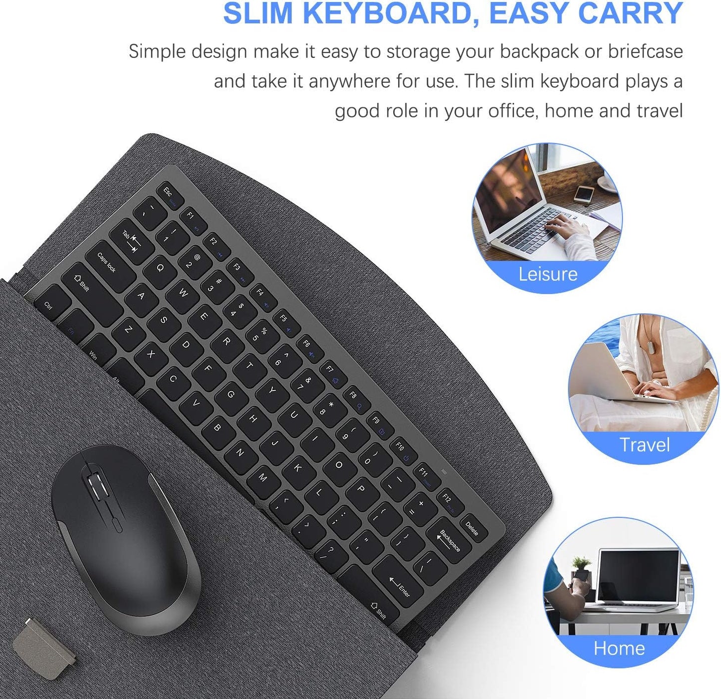 Compact Wireless Keyboard Mouse, 2.4GHz Ultra Thin Small Wireless Keyboard Mouse Combo for Desktop, Laptop (Black and Gray)