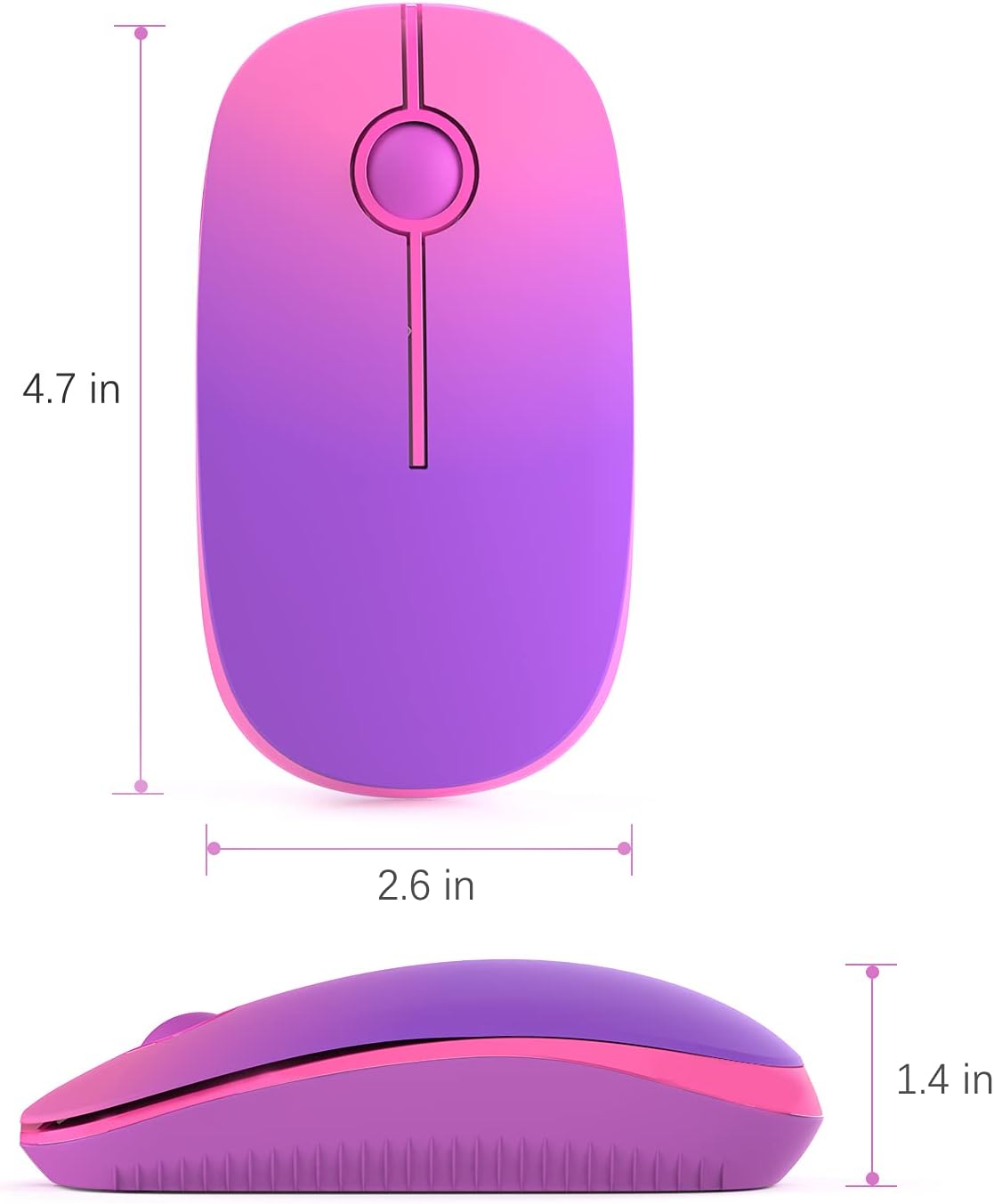 Vssoplor Wireless Mouse, 2.4G Slim Portable Computer Mouse with Nano Receiver Quiet Silent Optical Laptop Mouse for Notebook, PC, Laptop, Computer-Gradient Purple