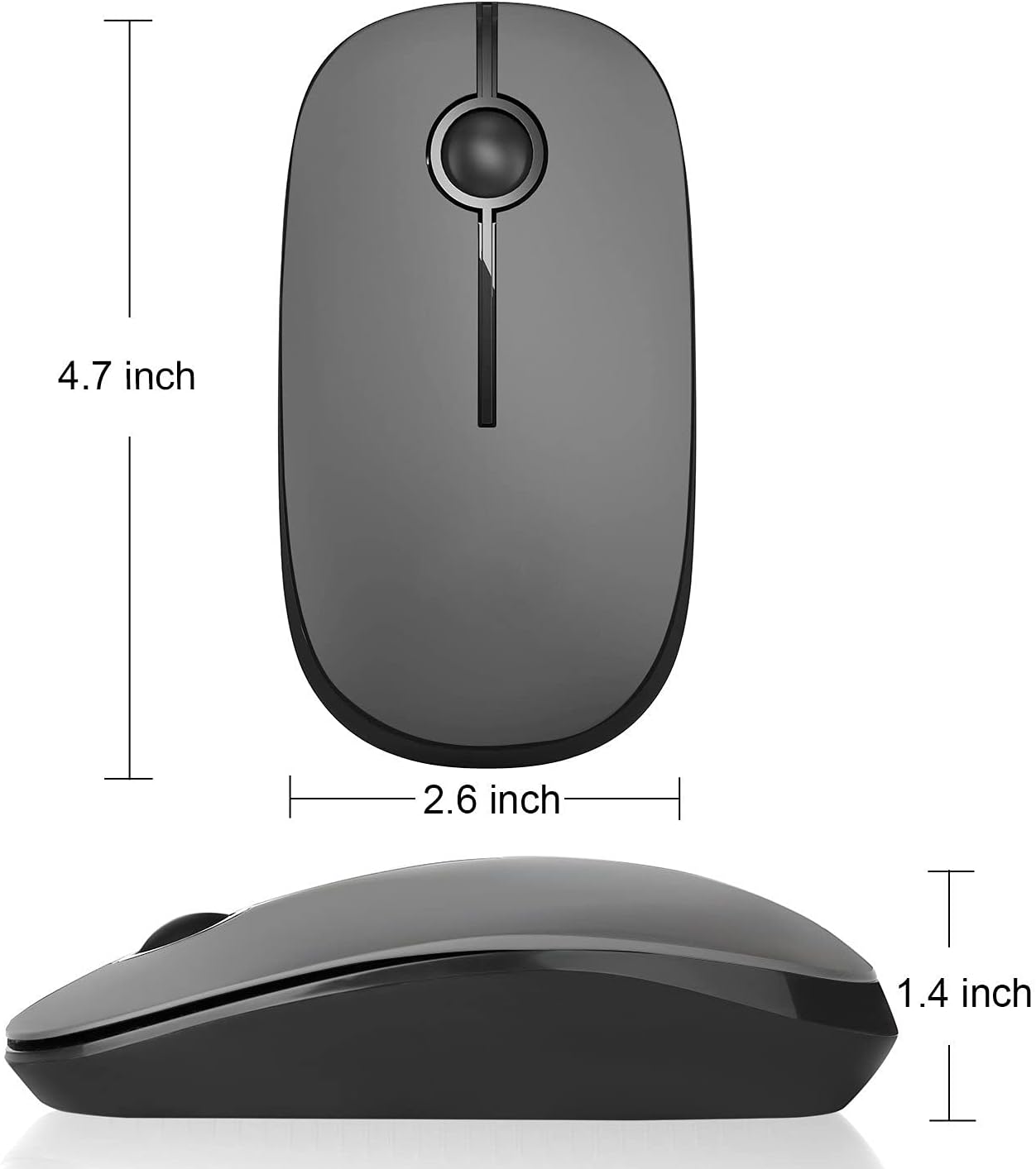 Vssoplor Wireless Mouse, 2.4G Slim Portable Computer Mice with Nano Receiver Quiet Silent Optical Laptop Mouse for Notebook, PC, Laptop, Computer-Black and Gray