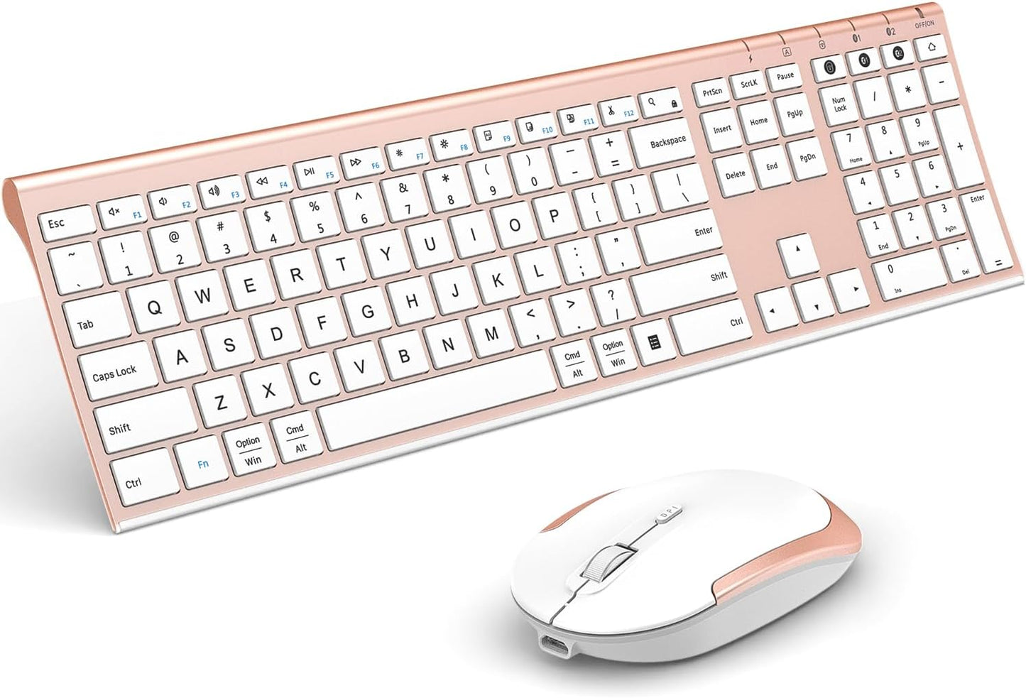 Bluetooth Keyboard Mouse, Multi-Device Wireless Keyboard and Mouse Combo, Dual-Mode(Bluetooth + Bluetooth + USB), Ultra Slim, Rechargeable, for Windows/Mac OS (Rose Gold)