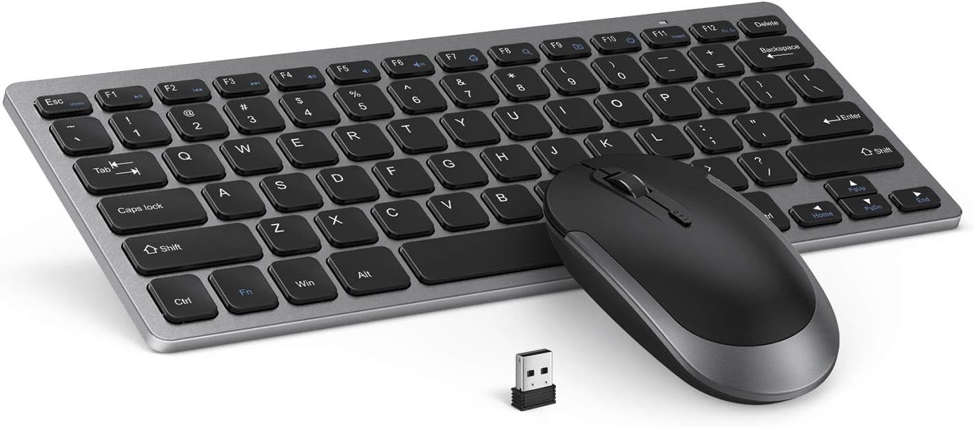 Compact Wireless Keyboard Mouse, 2.4GHz Ultra Thin Small Wireless Keyboard Mouse Combo for Desktop, Laptop (Black and Gray)