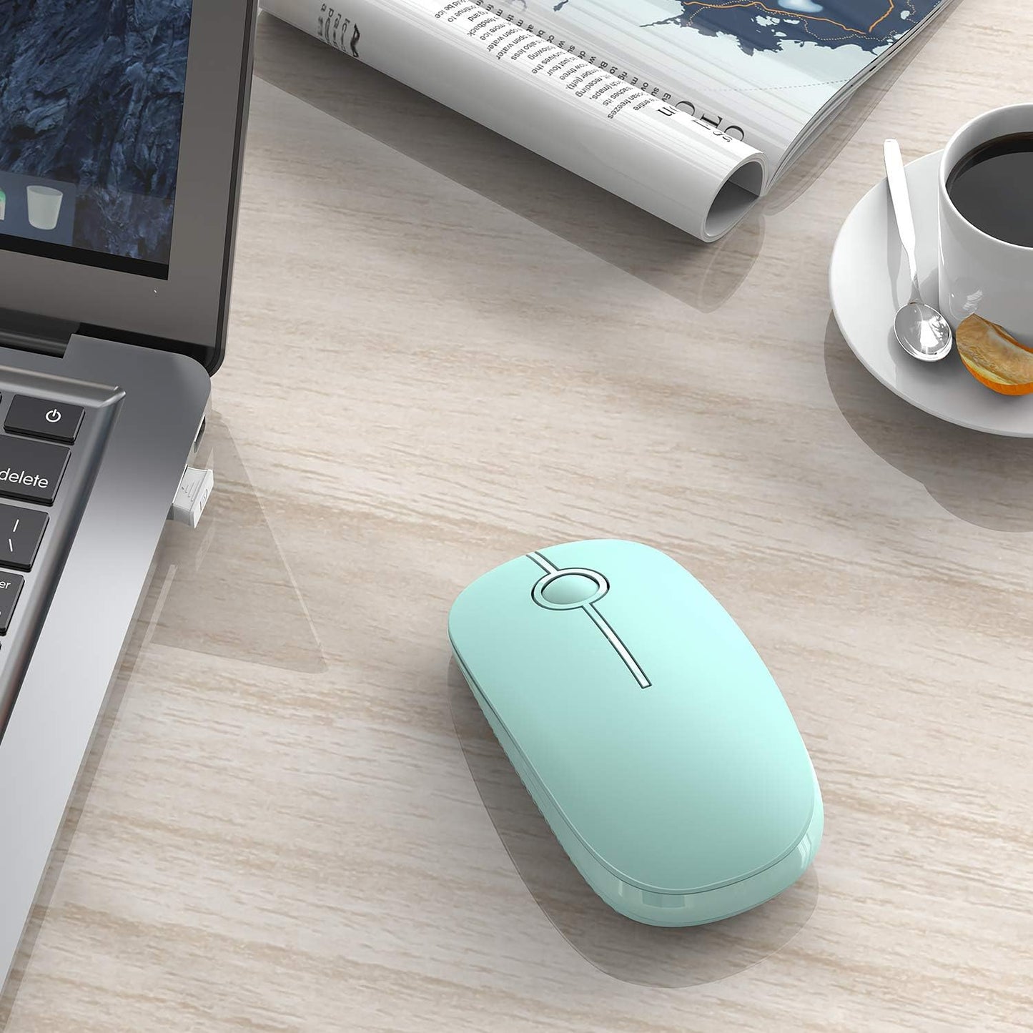 Vssoplor Wireless Mouse, 2.4G Slim Portable Computer Mouse with Nano Receiver Quiet Silent Optical Laptop Mouse for Notebook, PC, Laptop, Computer-Mint Green to Purple