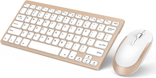Compact Wireless Keyboard Mouse, 2.4GHz Ultra Thin Small Wireless Keyboard Mouse Combo for Desktop, Laptop (Gold)