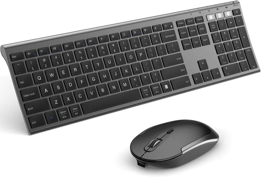Bluetooth Keyboard Mouse, Multi-Device Wireless Keyboard and Mouse Combo, Dual-Mode(Bluetooth + Bluetooth + USB), Ultra Slim, Rechargeable, for Windows/Mac OS (Space Gray)