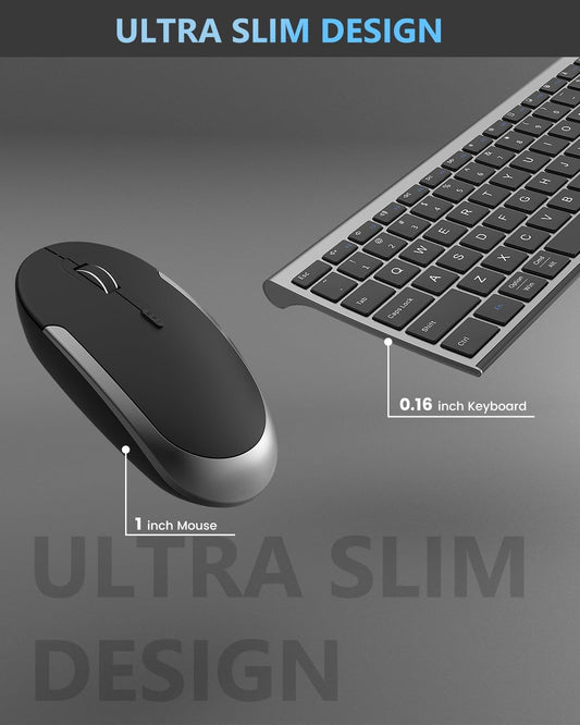 Bluetooth Keyboard Mouse, Multi-Device Wireless Keyboard and Mouse Combo, Dual-Mode(Bluetooth + Bluetooth + USB), Ultra Slim, Rechargeable, for Windows/Mac OS (Space Gray)