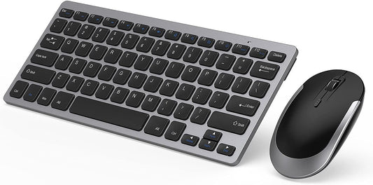 Compact Wireless Keyboard Mouse, 2.4GHz Ultra Thin Small Wireless Keyboard Mouse Combo for Desktop, Laptop (Black and Gray)