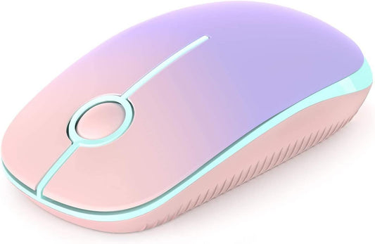 Vssoplor Wireless Mouse, 2.4G Slim Portable Computer Mouse with Nano Receiver Quiet Silent Optical Laptop Mouse for Notebook, PC, Laptop, Computer-Pink to Purple