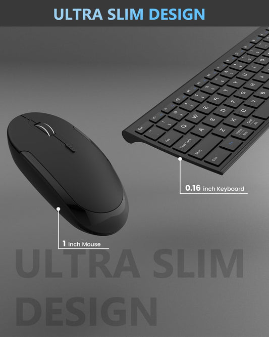Bluetooth Keyboard Mouse, Multi-Device Wireless Keyboard and Mouse Combo, Dual-Mode(Bluetooth + Bluetooth + USB), Ultra Slim, Rechargeable, for Windows/Mac OS (Black)