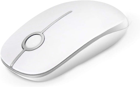 Vssoplor Wireless Mouse, 2.4G Slim Portable Computer Mouse with Nano Receiver Quiet Silent Optical Laptop Mouse for Notebook, PC, Laptop, Computer-White and Silver