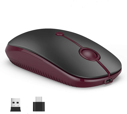 Type C Wireless Mouse，Vssoplor USB C Rechargeable Portable Quiet Mouse USB and Type C Receiver Dual Mode Laptop Mouse for PC, Laptop, MacBook, Tablet-Black