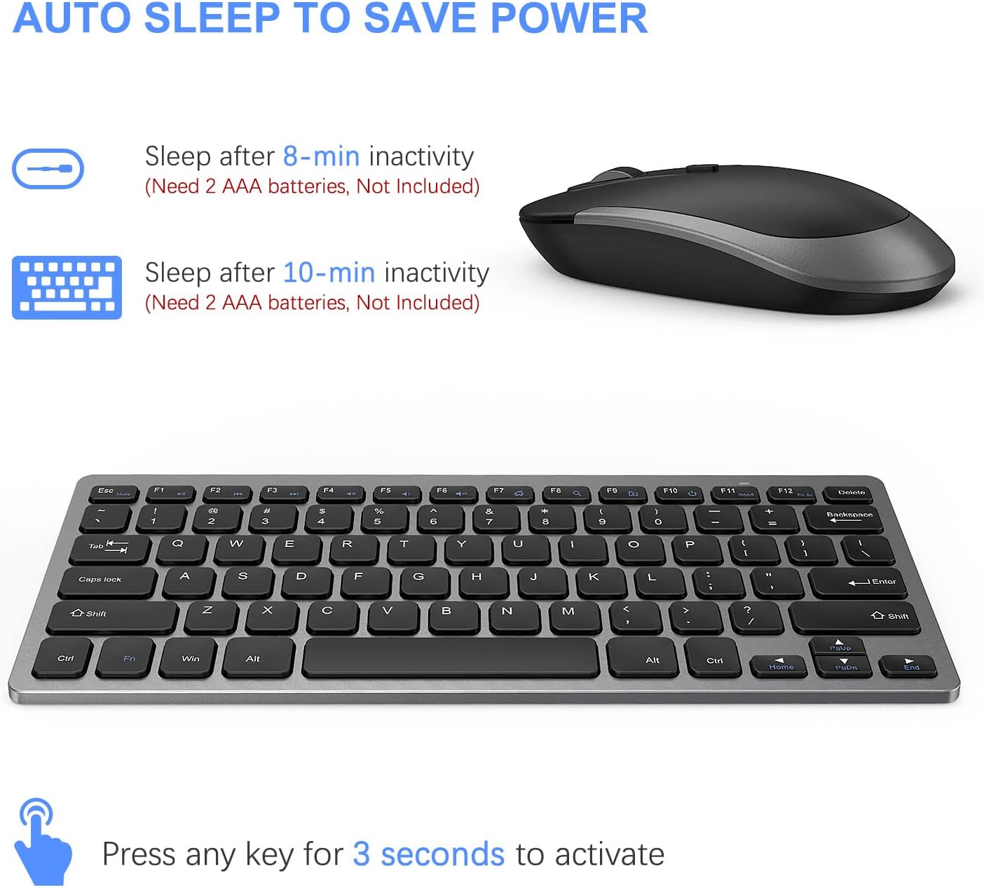 Compact Wireless Keyboard Mouse, 2.4GHz Ultra Thin Small Wireless Keyboard Mouse Combo for Desktop, Laptop (Black and Gray)