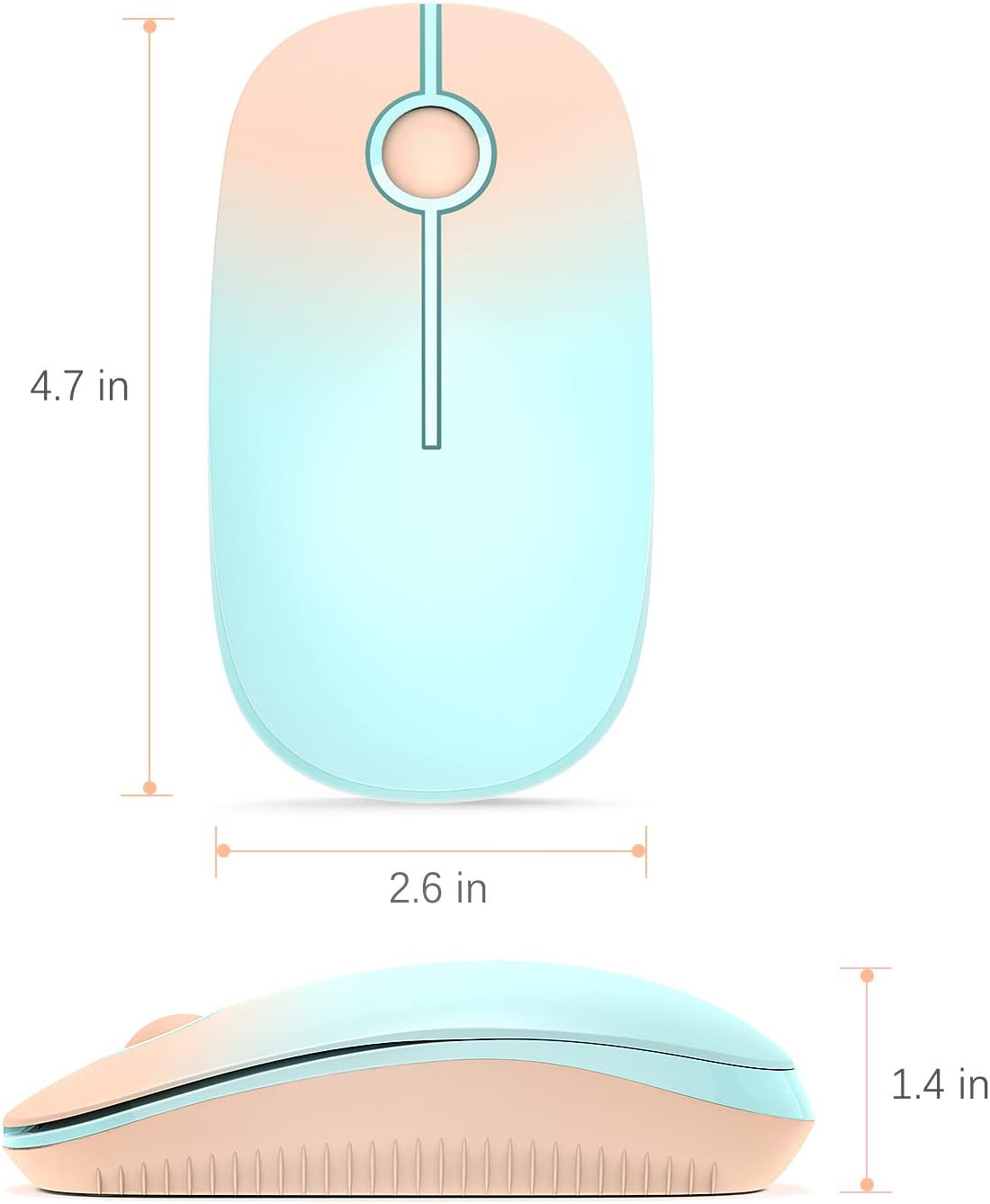 VssoPlor Wireless Mouse, 2.4G Slim Portable Computer Mice with Nano Receiver for Notebook, PC, Laptop, Computer (Orange to Green)