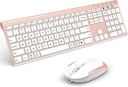Bluetooth Keyboard Mouse, Multi-Device Wireless Keyboard and Mouse Combo, Dual-Mode(Bluetooth + Bluetooth + USB), Ultra Slim, Rechargeable, for Windows/Mac OS (Rose Gold)
